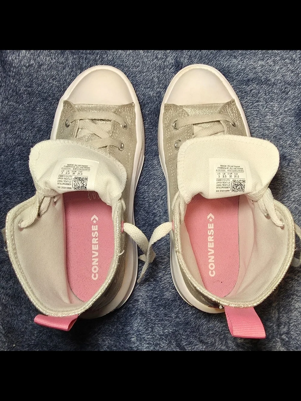 Converse Kids High-Top Sneakers in Silver with Pink Accents
